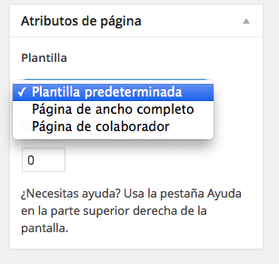Selección de plantilla para página
